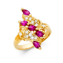 Ioka Jewelry - 14K Yellow Solid Gold Cubic Zirconia CZ Red Stone Fancy Mothers Ring
