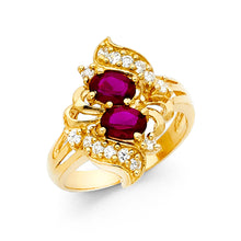 Ioka Jewelry - 14K Yellow Solid Gold Cubic Zirconia CZ Dual Red Stone Fancy Mothers Ring