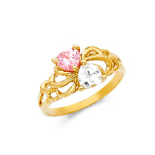 Ioka Jewelry - 14K Yellow Solid Gold Cubic Zirconia CZ Dual Stone Mothers Ring