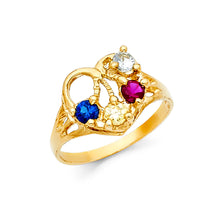 Ioka Jewelry - 14K Yellow Solid Gold Cubic Zirconia CZ Multicolor 4 Stone Mothers Ring