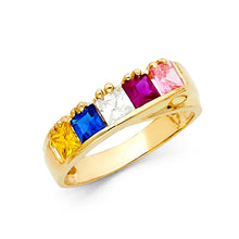Ioka Jewelry - 14K Yellow Solid Gold Cubic Zirconia CZ 5 Stone Mothers Ring