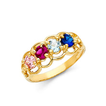 Ioka Jewelry - 14K Yellow Solid Gold Cubic Zirconia CZ Multicolor Mothers Ring