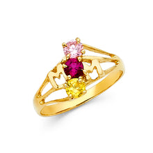 Ioka Jewelry - 14K Yellow Solid Gold Cubic Zirconia CZ Tri Stone Mom Ring