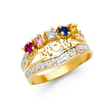 Ioka Jewelry - 14K Two Tone Solid Gold Cubic Zirconia CZ 5 Stone Mothers Ring