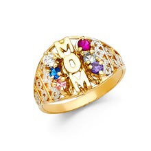 Ioka Jewelry - 14K Two Tone Solid Gold Cubic Zirconia CZ 6 Stone Mom Ring