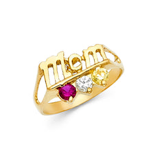 Ioka Jewelry - 14K Yellow Solid Gold Cubic Zirconia CZ Tri Stone Mom Ring