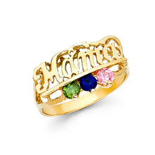 Ioka Jewelry - 14K Yellow Solid Gold Cubic Zirconia CZ Tri Stone Mama Ring