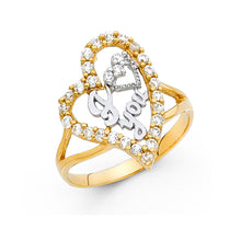 Ioka Jewelry - 14K Two Tone Solid Gold Cubic Zirconia CZ I Love You Heart Ring