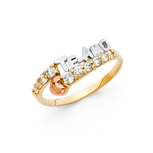 Ioka Jewelry - 14K Tri Color Solid Gold Cubic Zirconia CZ Te Amo Heart Ring