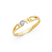 Ioka Jewelry - 14K Two Tone Solid Gold Cubic Zirconia CZ Love Ring