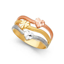 Ioka Jewelry - 14K Tri Color Solid Gold Tri Heart Semanario Ring