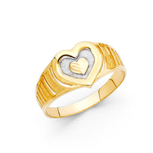 Ioka Jewelry - 14K Two Tone Solid Gold Fancy Heart Plain Ring