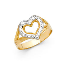 Ioka Jewelry - 14K Two Tone Solid Gold Fancy Heart Plain Ring