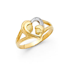 Ioka Jewelry - 14K Two Tone Solid Gold Fancy Heart Plain Ring