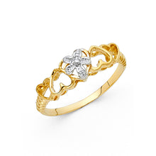 Ioka Jewelry - 14K Two Tone Solid Gold Fancy Flower and Heart Ring