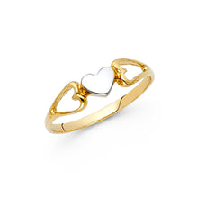 Ioka Jewelry - 14K Two Tone Solid Gold Fancy Tri Heart Ring
