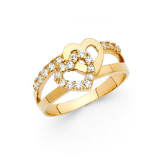 Ioka Jewelry - 14K Yellow Solid Gold Cubic Zirconia CZ Fancy Interlocking Heart Ring