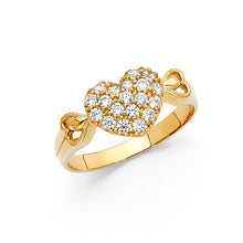 Ioka Jewelry - 14K Yellow Solid Gold Cubic Zirconia CZ Fancy Tri Heart Ring