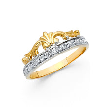 Ioka Jewelry - 14K Two Tone Solid Gold Cubic Zirconia CZ Fancy Ring