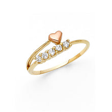 Ioka Jewelry - 14K Two Tone Solid Gold Cubic Zirconia CZ Fancy Heart Ring