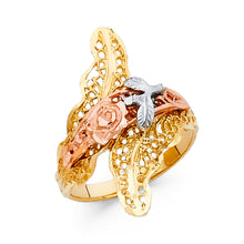 Ioka Jewelry - 14K Tri Color Solid Gold Fancy Flower Ring