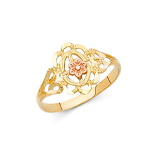 Ioka Jewelry - 14K Two Tone Solid Gold Fancy Flower Ring