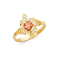 Ioka Jewelry - 14K Two Tone Solid Gold Fancy Star Flower Ring