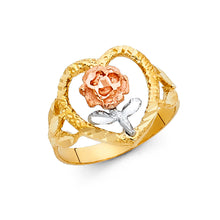 Ioka Jewelry - 14K Tri Color Solid Gold Fancy Heart and Flower Ring