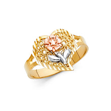 Ioka Jewelry - 14K Tri Color Solid Gold Fancy Heart and Flower Ring