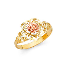 Ioka Jewelry - 14K Two Tone Solid Gold Fancy Flower Ring