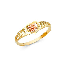 Ioka Jewelry - 14K Two Tone Solid Gold Fancy Flower Simple Ring