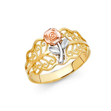 Ioka Jewelry - 14K Tri Color Solid Gold Fancy Flower Ring