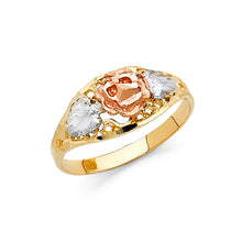 Ioka Jewelry - 14K Tri Color Solid Gold Fancy Rose Flower Ring