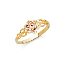 Ioka Jewelry - 14K Two Tone Solid Gold Fancy Flower Simple Ring