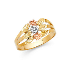 Ioka Jewelry - 14K Tri Color Solid Gold Fancy Tri Flower Ring