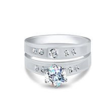Ioka Jewelry - 14K White Solid Gold Cubic Zirconia CZ Wedding Engagement Ring Set