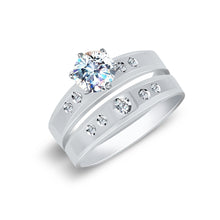 Ioka Jewelry - 14K White Solid Gold Cubic Zirconia CZ Wedding Engagement Ring Set