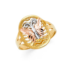 Ioka Jewelry - 14K Tri Color Solid Gold Fancy Round Butterfly Ring