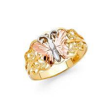 Ioka Jewelry - 14K Tri Color Solid Gold Fancy Vintage Butterfly Ring