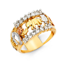 Ioka Jewelry - 14K Tri Color Solid Gold Cubic Zirconia CZ Lucky Symbol Ring