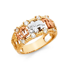 Ioka Jewelry - 14K Tri Color Solid Gold Cubic Zirconia CZ Lucky Symbol Ring