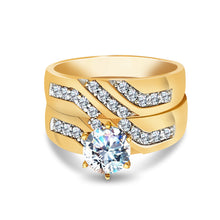 Ioka Jewelry - 14K Yellow Solid Gold Cubic Zirconia CZ Wedding Engagement Ring Set