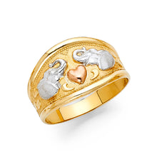 Ioka Jewelry - 14K Tri Color Solid Gold Lucky Elephant with Heart Ring