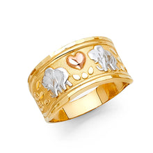 Ioka Jewelry - 14K Tri Color Solid Gold Lucky Elephant with Heart Ring