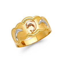 Ioka Jewelry - 14K Tri Color Solid Gold Fancy Dolphin Ring