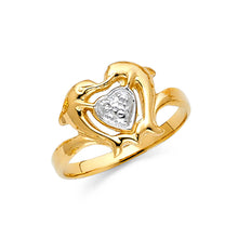 Ioka Jewelry - 14K Tri Color Solid Gold Fancy Dolphin with Heart Ring