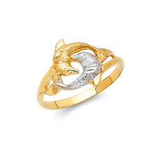 Ioka Jewelry - 14K Two Tone Solid Gold Fancy Dual Dolphin Ring