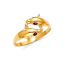 Ioka Jewelry - 14K Two Tone Solid Gold Fancy Double Dolphin Ring