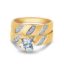 Ioka Jewelry - 14K Yellow Solid Gold Cubic Zirconia CZ Wedding Engagement Ring Set
