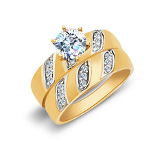 Ioka Jewelry - 14K Yellow Solid Gold Cubic Zirconia CZ Wedding Engagement Ring Set